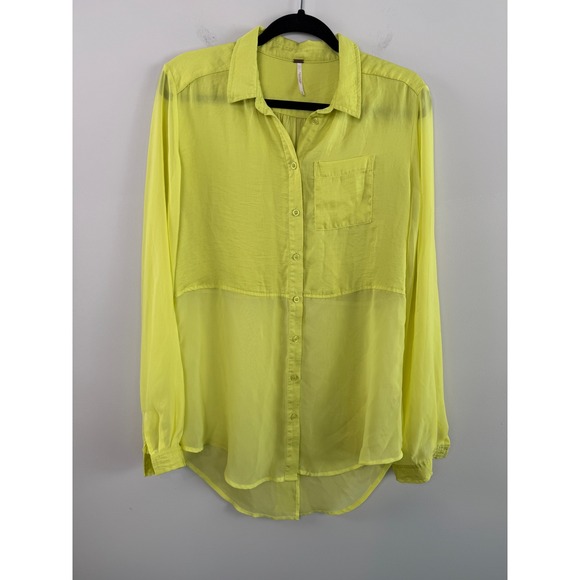 Free People Tops - Free People "Best of Both Worlds" Blouse Yellow M Sheer High Low Asymmetrical